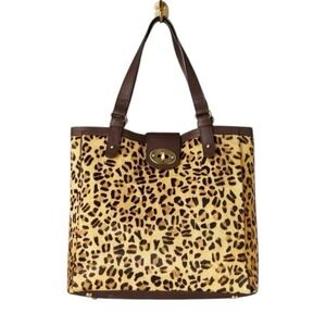 Boden Leopard Pony Hair & Leather Tote Bag Brown Large Shopper 14" Real Leather